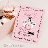 Pink Hand Drawn BOWling Bows Girl Birthday Party Dankeskarte