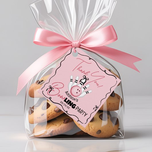 Pink Hand Drawn BOWling Bows Girl Birthday Party Geschenkanhänger