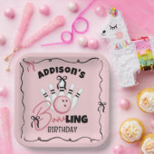 Pink Hand Drawn BOWling Bows Girl Birthday Party Pappteller (Party)