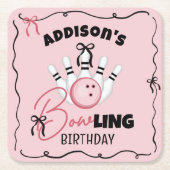 Pink Hand Drawn BOWling Bows Girl Birthday Party Rechteckiger Pappuntersetzer (Vorderseite)