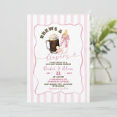 Pink Hand Drawn Brews & Diapers Girl Baby Dusche Einladung (Stehend Vorderseite)