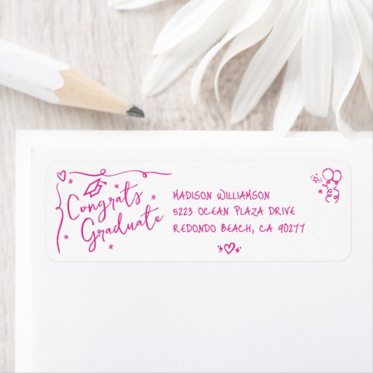 Pink Hand Drawn Doodle Graduation White Address (Insitu)