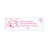 Pink Hand Drawn Doodles Graduate Cap White Address (Vorne)