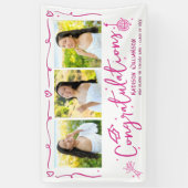 Pink Hand Drawn Doodles Graduation 3 Photo White Banner (Vertikal)