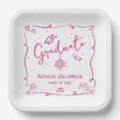 Pink Hand Drawn Doodles White Graduation Quirky Pappteller (Vorderseite)