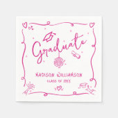 Pink Hand Drawn Doodles White Graduation Quirky Serviette (Vorderseite)