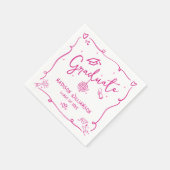 Pink Hand Drawn Doodles White Graduation Quirky Serviette (Ecke)