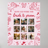 Pink Hand Drawn How Old Were Bride & Groom Sign Poster (Vorne)