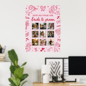Pink Hand Drawn How Old Were Bride & Groom Sign Poster (Heimbüro)