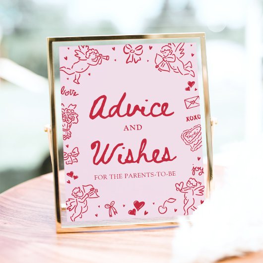 Pink Hand Drawn Modern Valentine Advice and Wishes Poster