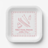 Pink Hand-Drawn Ski You Soon Girl Baby Shower Pappteller (Vorderseite)