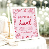 Pink Hand Drawn Valentine Baby Pacifier Hunt Game Poster