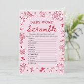 Pink Hand Drawn Valentine Baby Word Scramble Game Einladung (Stehend Vorderseite)