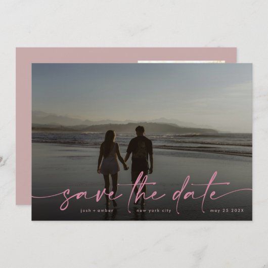 Pink Hand geschrieben Modernes Foto Blush Dusty Save The Date (Vorne/Hinten)