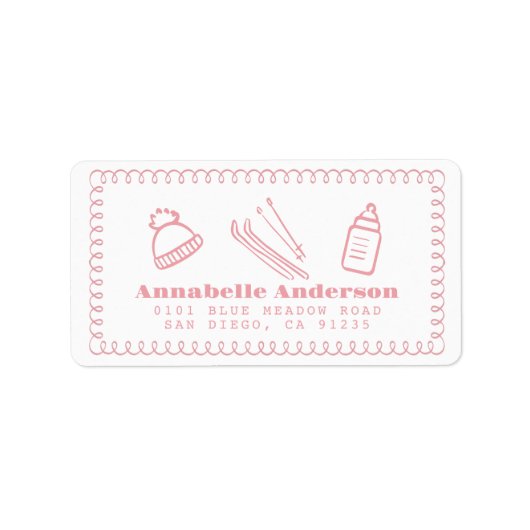 Pink Hand Gezeichnet Après Bébé Babydusche Adresse Adressaufkleber (Vorne)