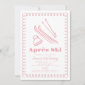 Pink Hand Gezeichnet Après Ski Winter Geburtstag Einladung (Vorderseite)