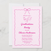 Pink Hand Gezeichnet Bow & Squiggle Foto Abschluss Einladung (Vorderseite)