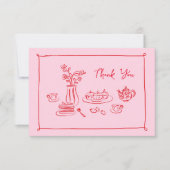 Pink Hand Gezeichnet Doodles Bridal Brunch Vielen  Dankeskarte (Vorderseite)