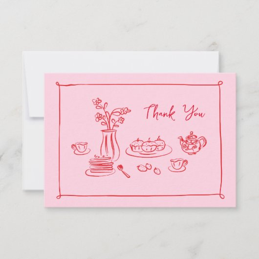 Pink Hand Gezeichnet Doodles Bridal Brunch Vielen  Dankeskarte (Vorderseite)