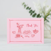Pink Hand Gezeichnet Doodles Bridal Brunch Vielen Dankeskarte (Stehend Vorderseite)