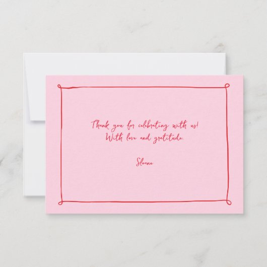 Pink Hand Gezeichnet Doodles Bridal Brunch Vielen  Dankeskarte (Rückseite)