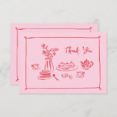 Pink Hand Gezeichnet Doodles Bridal Brunch Vielen Dankeskarte (Vorne/Hinten)