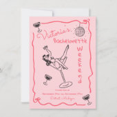 Pink Hand gezeichnet Funky Bachelorette Wochenende Einladung (Vorderseite)