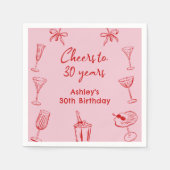 Pink Hand gezeichnet Funky Cocktail Geburtstag Nap Serviette (Vorderseite)