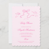 Pink Hand gezeichnete Bow Baby Dusche Einladung (Vorderseite)