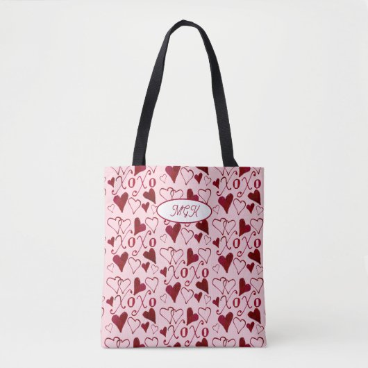 Pink Hand-Illustrated Coquette XO Valentine's Day Tasche (Vorderseite)
