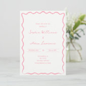 Pink Hand Written Pinstripes Whimsical Wedding Einladung (Stehend Vorderseite)