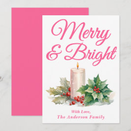 Pink Handgeschriebenes Skript Merry & Bright Feiertagskarte