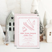 Pink handGezeichnet Ski Girl Babydusche Einladung