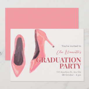 Pink handgezeichnete Heels Graduierungsparty Einladung
