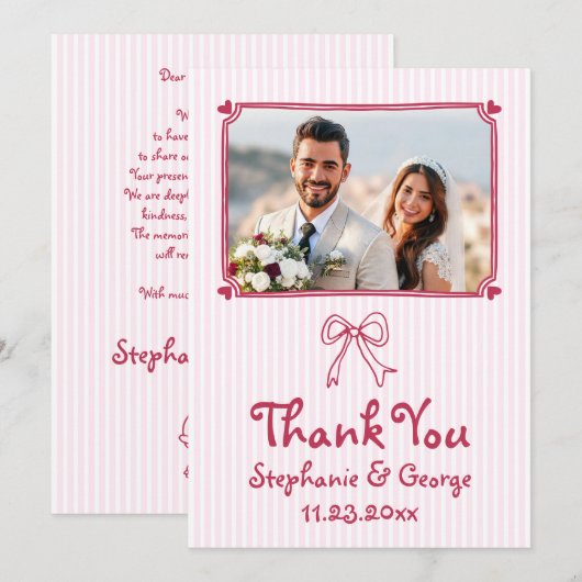 Pink handgezeichnete kritzelige Foto-Hochzeit Dankeskarte (Vorne/Hinten)