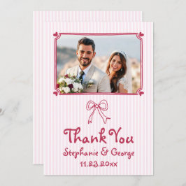 Pink handgezeichnete kritzelige Foto-Hochzeit Dankeskarte