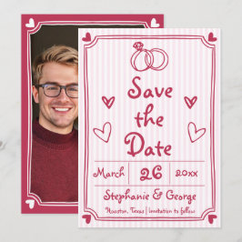 Pink handgezeichnetes, kritzeliges Foto Save The Date