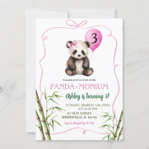 Pink Handgezogen Girl Panda mit Bow Birthday Einladung