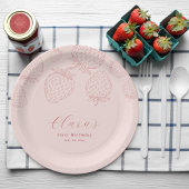 Pink Handraw Minimalistisch Strawberry Geburtstag Pappteller
