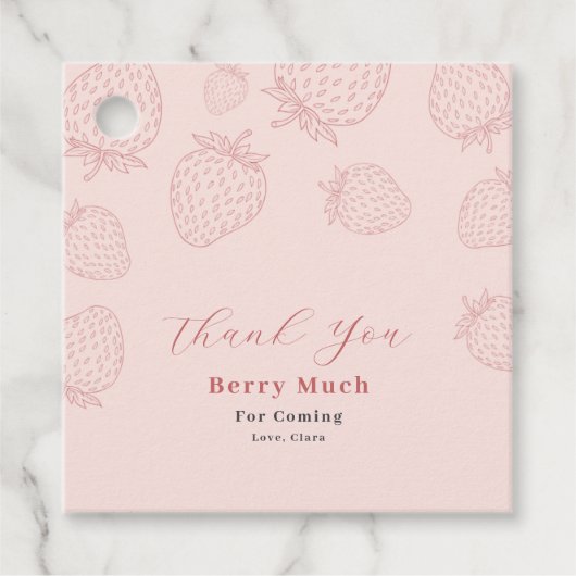 Pink Handraw Strawberry Birthday Geschenkanhänger (Vorderseite)