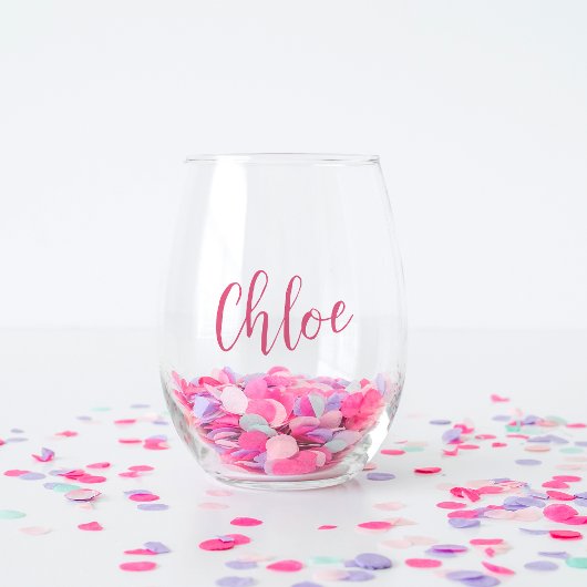 Pink Handschrift Name Bachelorette Brautparty Weinglas Ohne Stiel