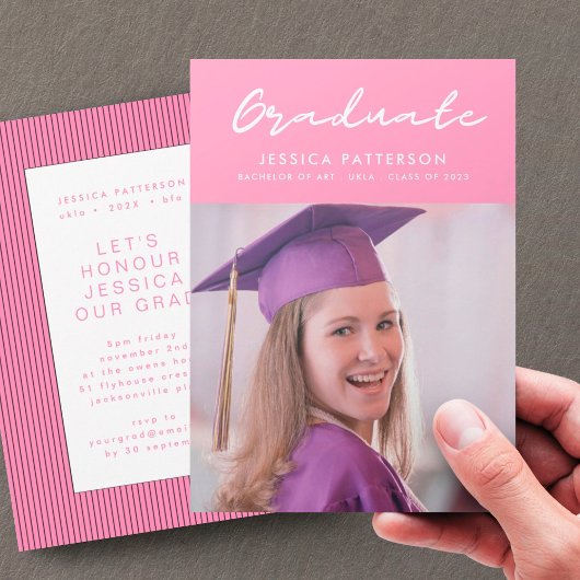 Pink Handwriting Graduate Editable Abschluss Ankündigung
