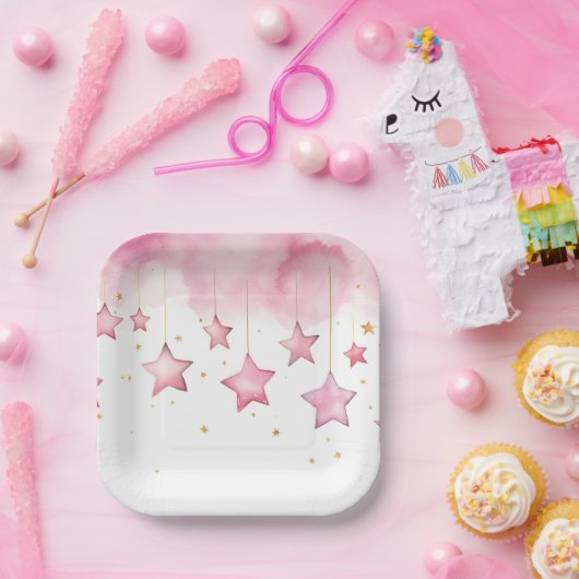 Pink hängende Sterne Papiertasse Pappteller (Party)
