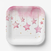 Pink hängende Sterne Papiertasse Pappteller (Vorderseite)