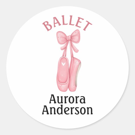 Pink Hanging Ballet Pointe Shoes mit Bow Runder Aufkleber (Vorderseite)