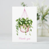 Pink Hanging Basket Greenery Wasserfarbe Vielen Da Dankeskarte (Stehend Vorderseite)