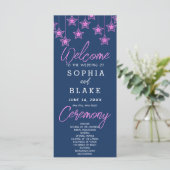 Pink Hanging Stars Dark Blue Wedding Program (Stehend Vorderseite)