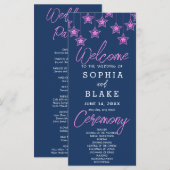Pink Hanging Stars Dark Blue Wedding Program (Vorne/Hinten)