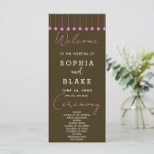 Pink Hanging Stars Dark Brown Wedding Program (Stehend Vorderseite)