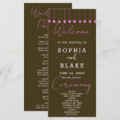 Pink Hanging Stars Dark Brown Wedding Program (Vorne/Hinten)